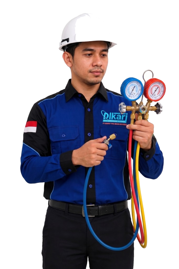 Teknisi AC berlisensi PT Dikari Tata Udara Indonesia siap melayani instalasi dan perbaikan HVAC